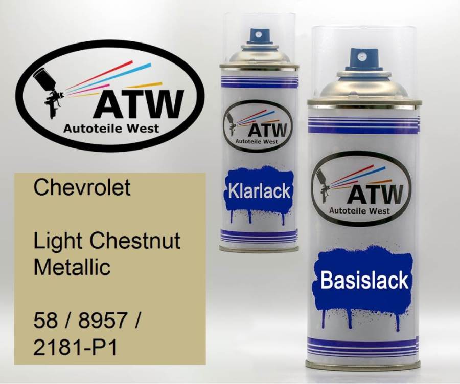 Chevrolet, Light Chestnut Metallic, 58 / 8957 / 2181-P1: 400ml Sprühdose + 400ml Klarlack - Set, von ATW Autoteile West.